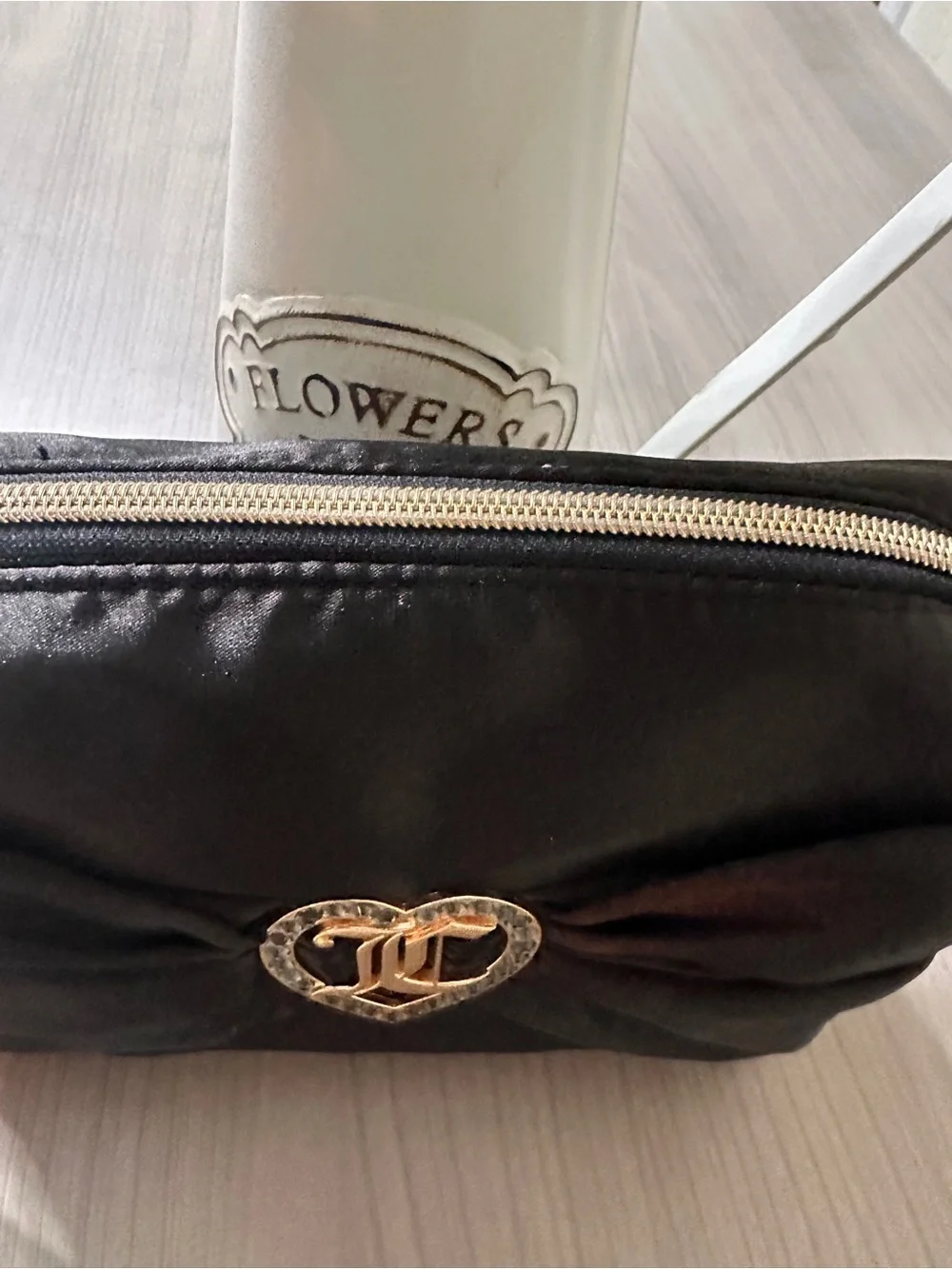 Juicy Couture Black Heart Logo Bow Cosmetic Pouch